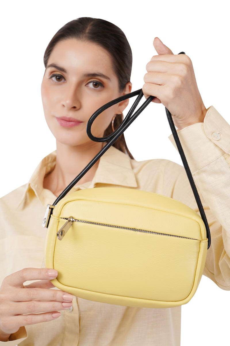 Yellow Vegan Leather sling bag