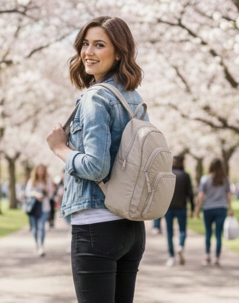 Beige Colour Imported fabric Backpack